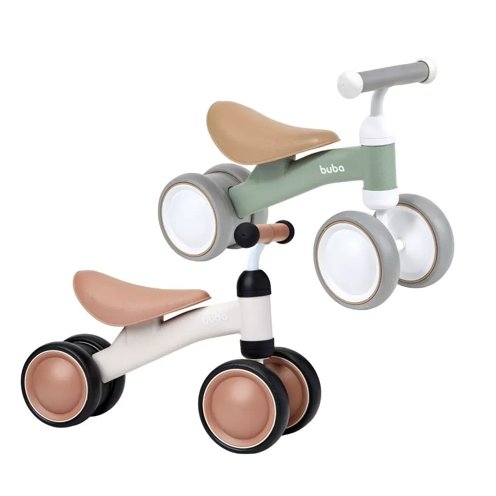 Bicicleta de Equilíbrio 4 Rodas Retrô Sem Pedal - Verde e Bege Buba